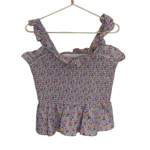 Jcrew Liberty Peplum Smocked Top Ruffle‎ Straps Favorite Flowers Print Size M